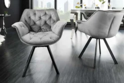 Drehbarer Stuhl THE DUTCH COMFORT grau Samt mit Armlehnen Modern Design