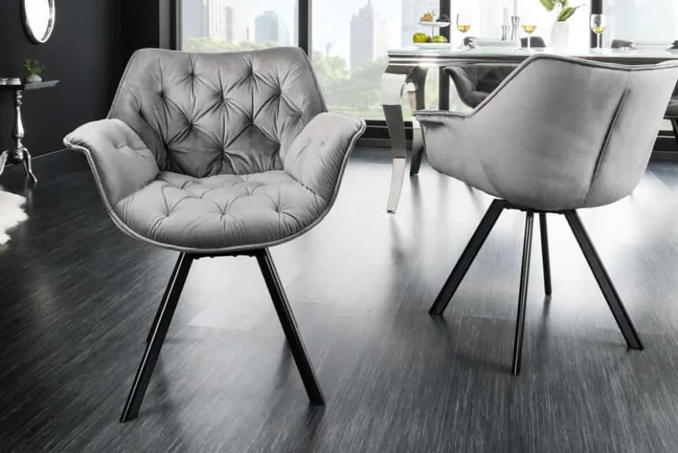 Drehbarer Stuhl THE DUTCH COMFORT grau Samt mit Armlehnen Modern Design