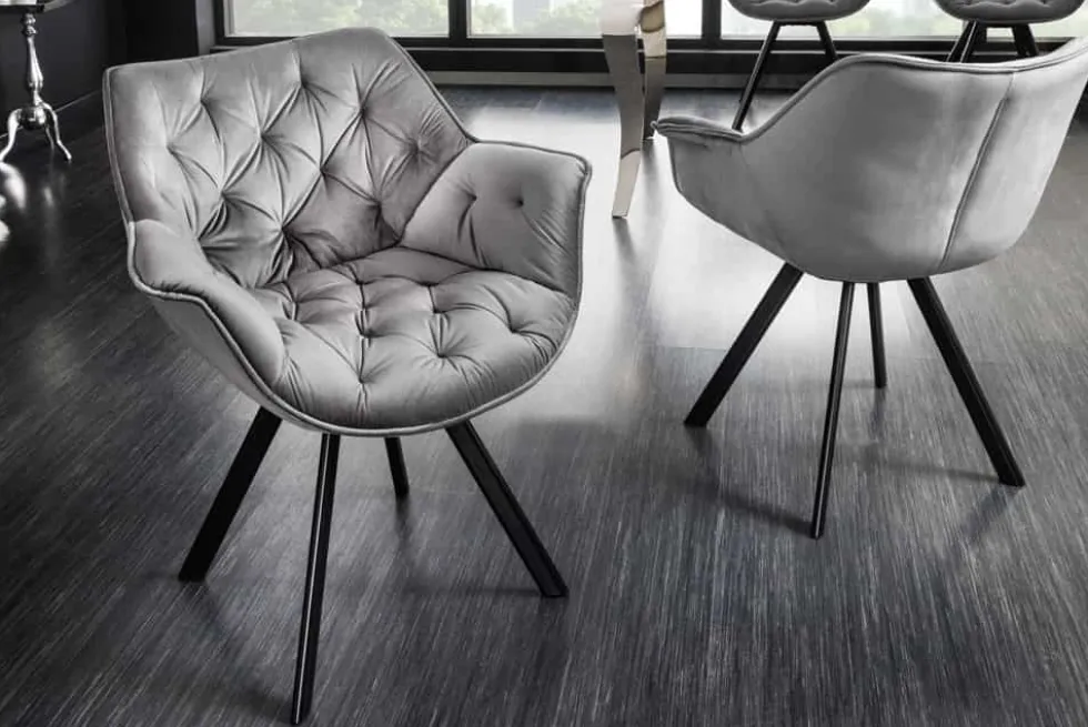 Drehbarer Stuhl THE DUTCH COMFORT grau Samt mit Armlehnen Modern Design