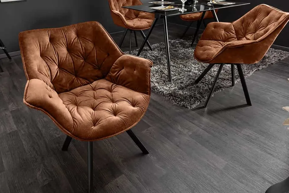 Drehbarer Stuhl THE DUTCH COMFORT rost braun Samt mit Armlehnen Modern Design