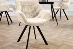 Drehbarer Stuhl THE DUTCH COMFORT champagner beige Samt schwarze Metallbeine