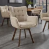 Drehbarer Stuhl THOR beige Strukturstoff braun Wenge Eichenholz 360° mit Armlehne