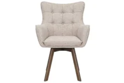 Drehbarer Stuhl THOR beige Strukturstoff braun Wenge Eichenholz 360° mit Armlehne