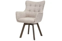 Drehbarer Stuhl THOR beige Strukturstoff braun Wenge Eichenholz 360° mit Armlehne