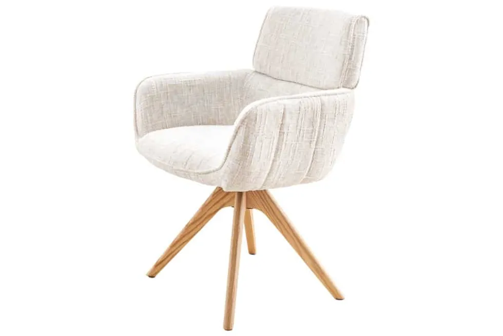 Drehbarer Stuhl UNIQUE beige Chenille Eichenholzbeine mit Armlehne