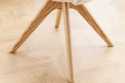 Drehbarer Stuhl UNIQUE beige Chenille Eichenholzbeine mit Armlehne