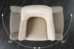 Drehbarer Stuhl VERONA champagner beige Samt Strukturstoff mit Armlehne Metallbeine schwarz