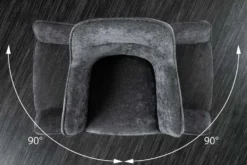 Drehbarer Stuhl VERONA dunkelgrau Samt Strukturstoff mit Armlehne Metallbeine schwarz