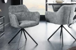 Drehbarer Stuhl VERONA grau Strukturstoff mit Armlehne Metallbeine schwarz