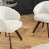 Drehbarer Stuhl WALKÜRE beige Eichenholz mit Taschenfederkern und Armlehne Walnuss