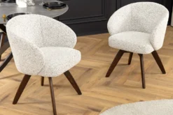 Drehbarer Stuhl WALKÜRE beige Eichenholz mit Taschenfederkern und Armlehne Walnuss