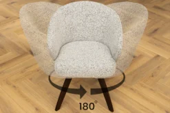 Drehbarer Stuhl WALKÜRE beige Eichenholz mit Taschenfederkern und Armlehne Walnuss