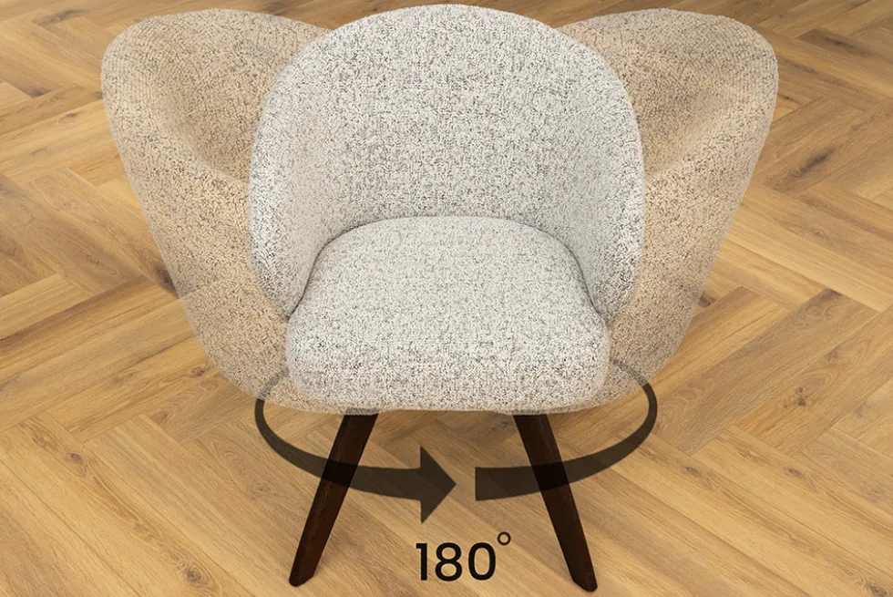 Drehbarer Stuhl WALKÜRE beige Eichenholz mit Taschenfederkern und Armlehne Walnuss