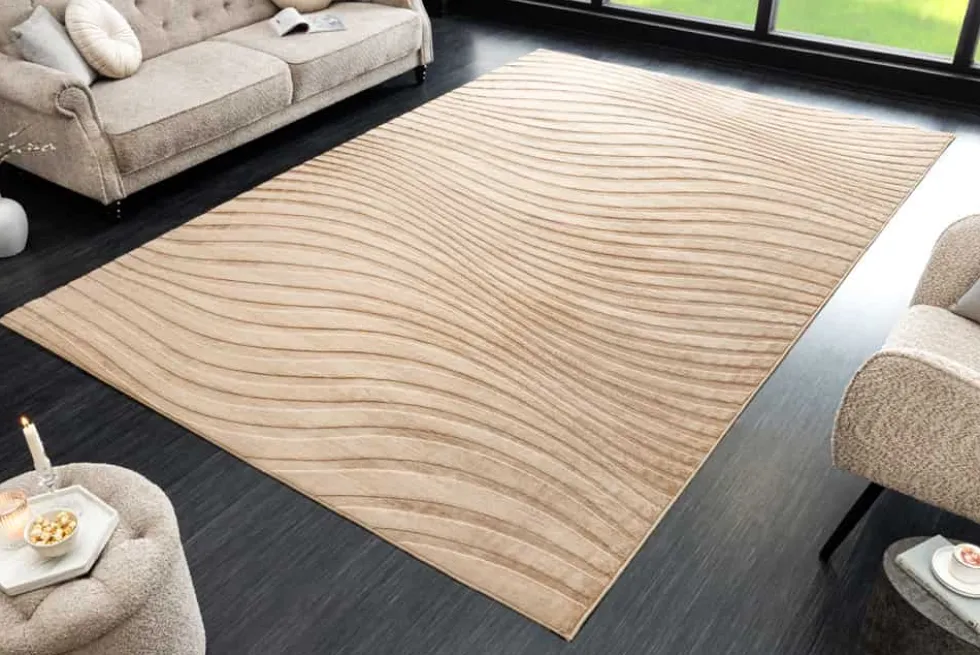 3D strukturierter Kurzflor Teppich WAVE 230x160cm beige Hoch-Tief-Effekt