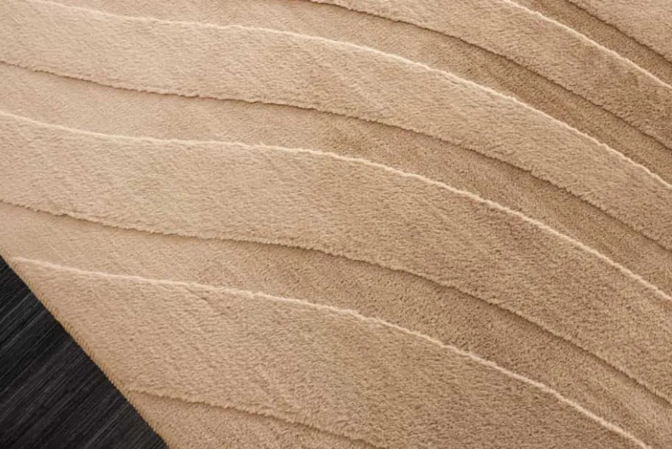 3D strukturierter Kurzflor XXL Teppich WAVE 350x235cm beige Hoch-Tief-Effekt