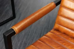Echtleder Freischwinger Stuhl BUFFALO braun Büffelleder Metall mit Armlehne gepolstert