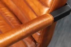 Echtleder Freischwinger Stuhl BUFFALO braun Büffelleder Metall mit Armlehne gepolstert