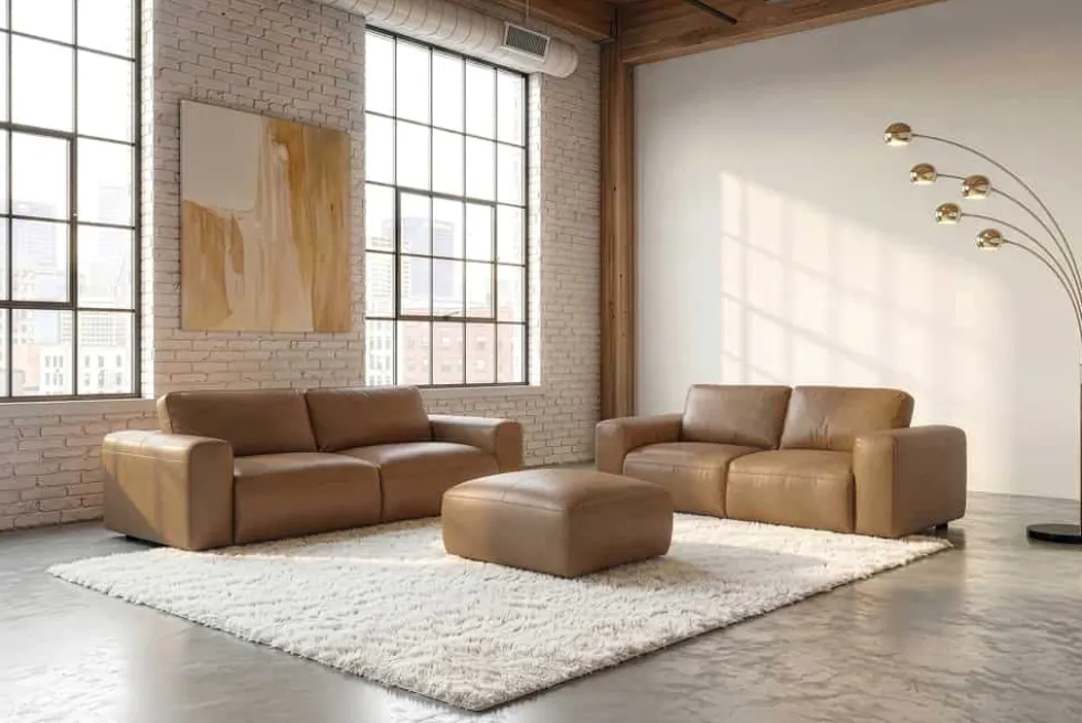 Echtleder Sofa BIG GEORGE 205cm cognac Taschenfederkern 2-Sitzer Couch