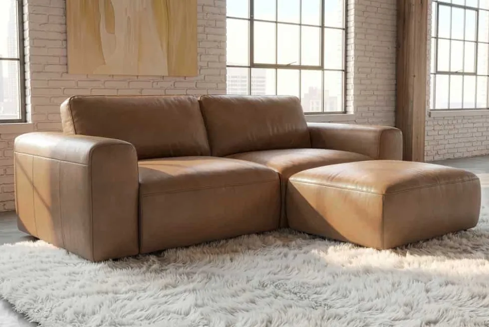 Echtleder Sofa BIG GEORGE 205cm cognac Taschenfederkern 2-Sitzer Couch