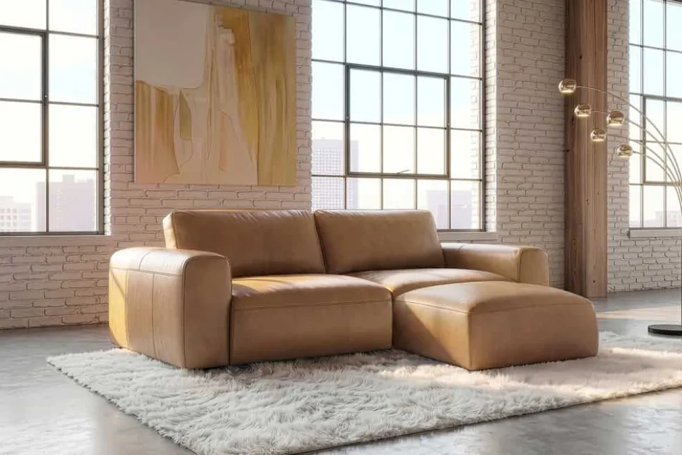 Echtleder Sofa BIG GEORGE 245cm cognac Taschenfederkern 3-Sitzer Couch
