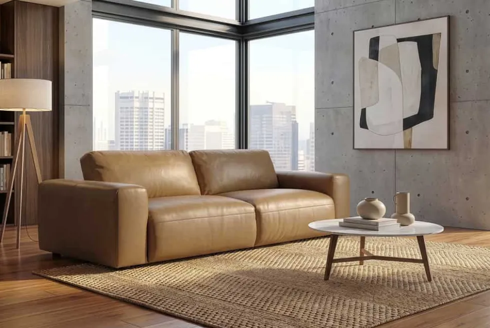 Echtleder Sofa BIG GEORGE 245cm cognac Taschenfederkern 3-Sitzer Couch