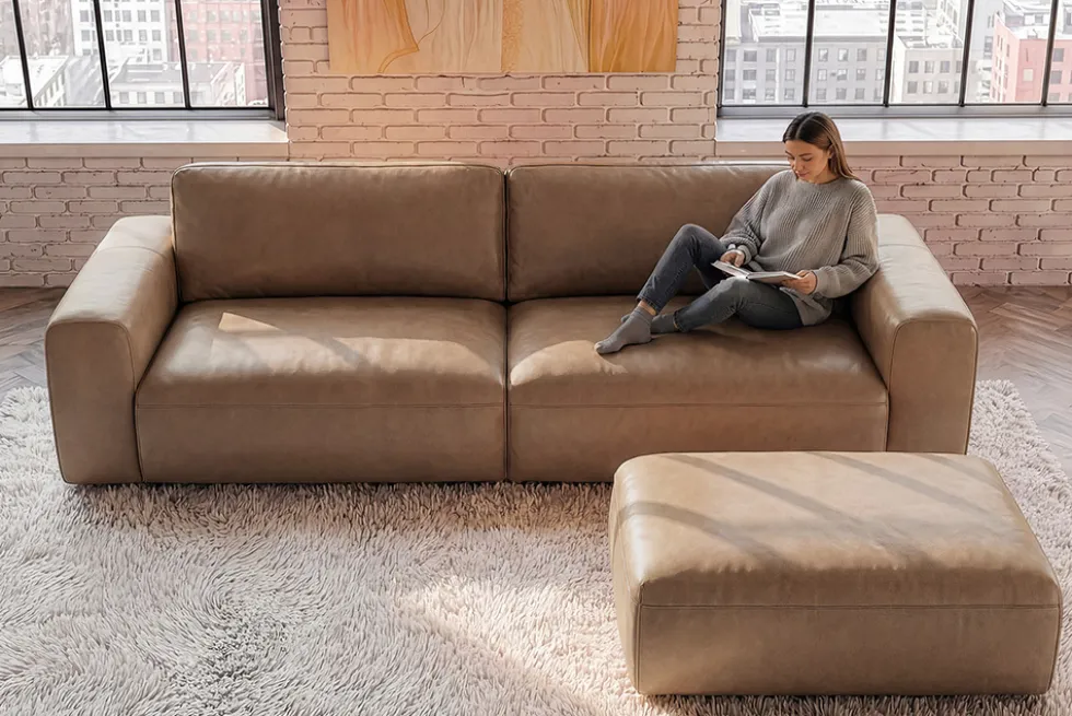 Echtleder Sofa BIG GEORGE 245cm cognac Taschenfederkern 3-Sitzer Couch