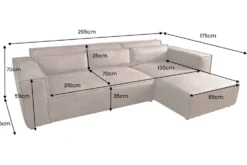 Ecksofa BOSSA NOVA 265cm antik taupe Microfaserstoff 3-Sitzer Couch L-Form
