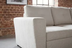 Ecksofa mit Schlaffunktion APARTMENT beidseitig aufbaubar beige Strukturstoff inkl. Stauraum