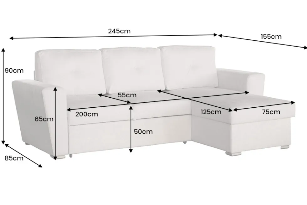 Ecksofa mit Schlaffunktion APARTMENT beidseitig aufbaubar beige Strukturstoff inkl. Stauraum