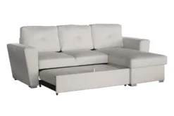 Ecksofa mit Schlaffunktion APARTMENT beidseitig aufbaubar beige Strukturstoff inkl. Stauraum
