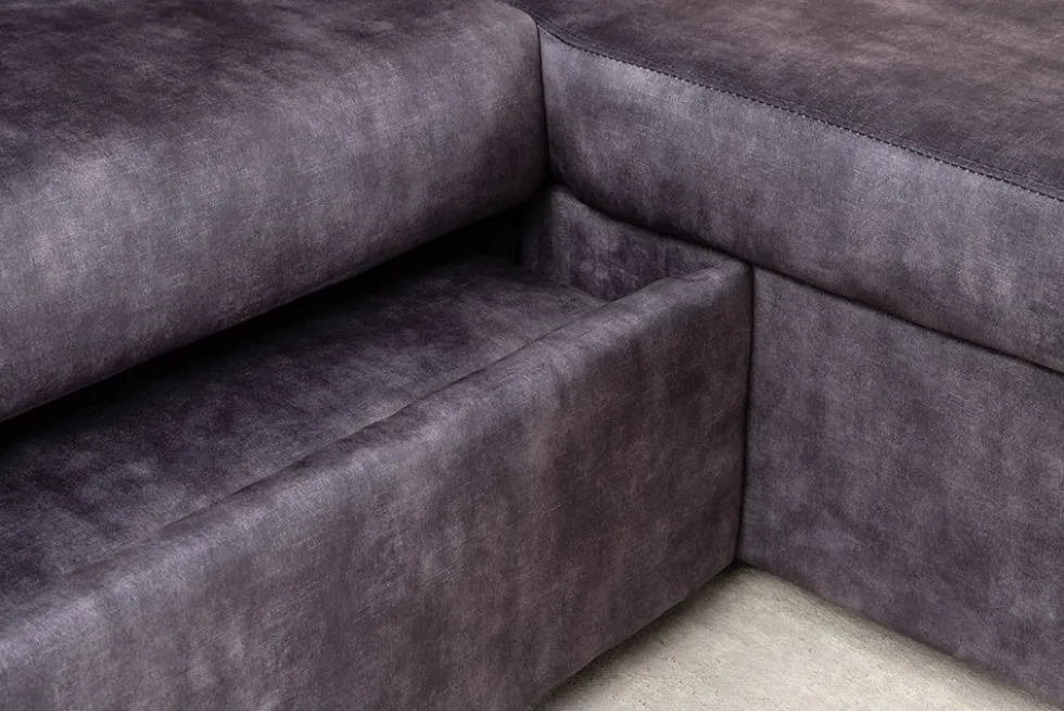 Ecksofa mit Schlaffunktion APARTMENT beidseitig aufbaubar grau Samt inkl. Stauraum