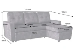 Ecksofa mit Schlaffunktion APARTMENT beidseitig aufbaubar grau Samt inkl. Stauraum