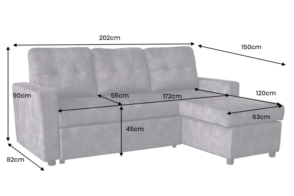 Ecksofa mit Schlaffunktion APARTMENT beidseitig aufbaubar grau Samt inkl. Stauraum