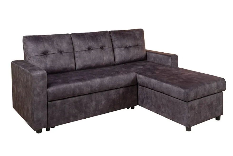 Ecksofa mit Schlaffunktion APARTMENT beidseitig aufbaubar grau Samt inkl. Stauraum