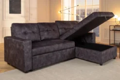 Ecksofa mit Schlaffunktion APARTMENT beidseitig aufbaubar grau Samt inkl. Stauraum