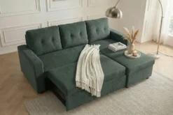 Ecksofa mit Schlaffunktion APARTMENT beidseitig aufbaubar grün Cord inkl. Stauraum