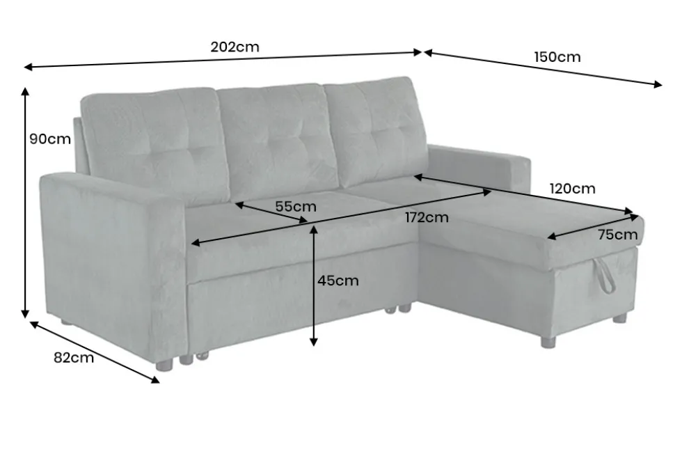 Ecksofa mit Schlaffunktion APARTMENT beidseitig aufbaubar grün Cord inkl. Stauraum