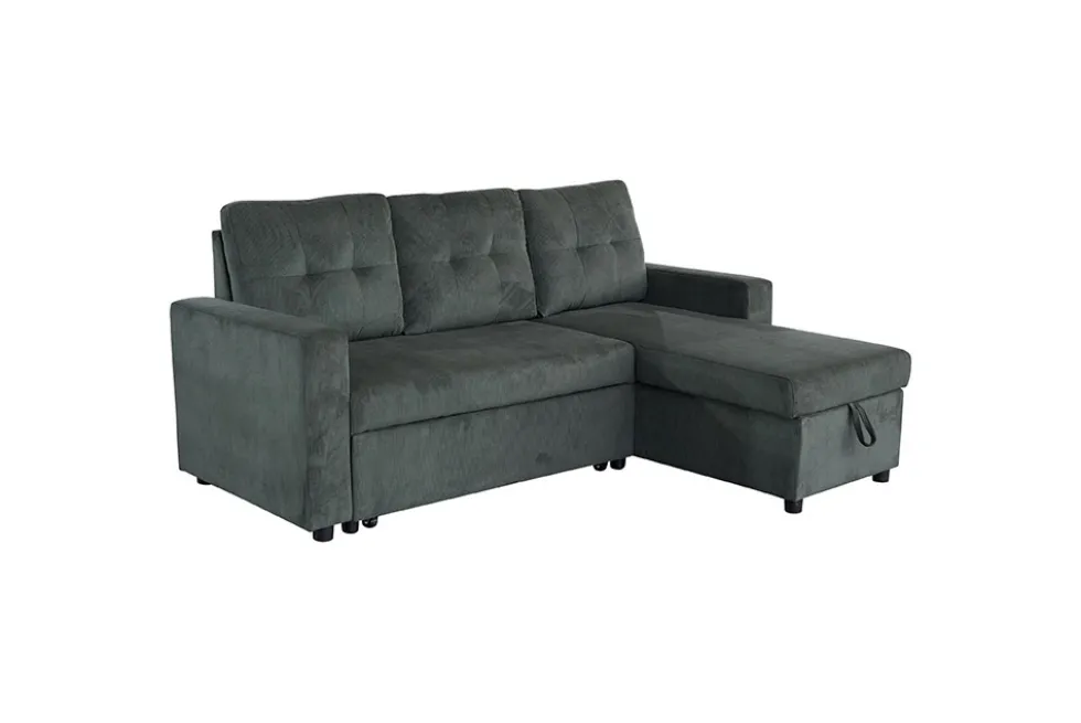 Ecksofa mit Schlaffunktion APARTMENT beidseitig aufbaubar grün Cord inkl. Stauraum