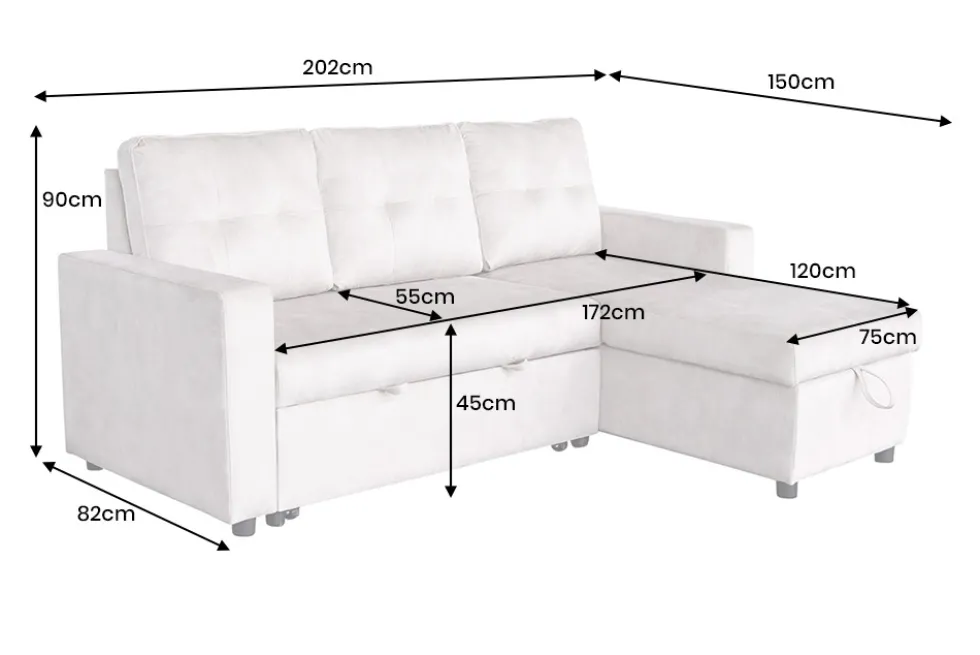 Ecksofa mit Schlaffunktion APARTMENT beidseitig aufbaubar champagner beige Samt inkl. Stauraum