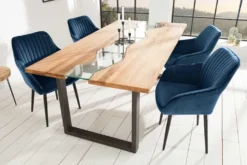 Edler Armlehnen Stuhl TURIN königsblau Samt mit Ziersteppung
