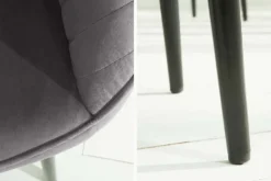 Edler Armlehnen Stuhl TURIN silbergrau Samt mit Ziersteppung