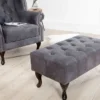 Edler Chesterfield Fußhocker antik grau Microfaser mit Knopfheftung und Nietenbesatz