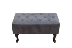 Edler Chesterfield Fußhocker antik grau Microfaser mit Knopfheftung und Nietenbesatz