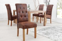 Edler Stuhl CASA whisky braun vintage mit Zierknöpfen Massivholzbeine