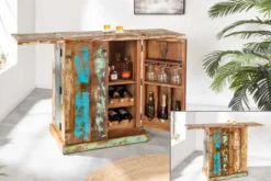 Einzigartiger Barschrank JAKARTA 100cm natur bunt recyceltes Massivholz aus Fischerbooten