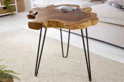 Einzigartiger Beistelltisch WILD 50cm Teak Massivholz Baumscheibe Metallbeine schwarz