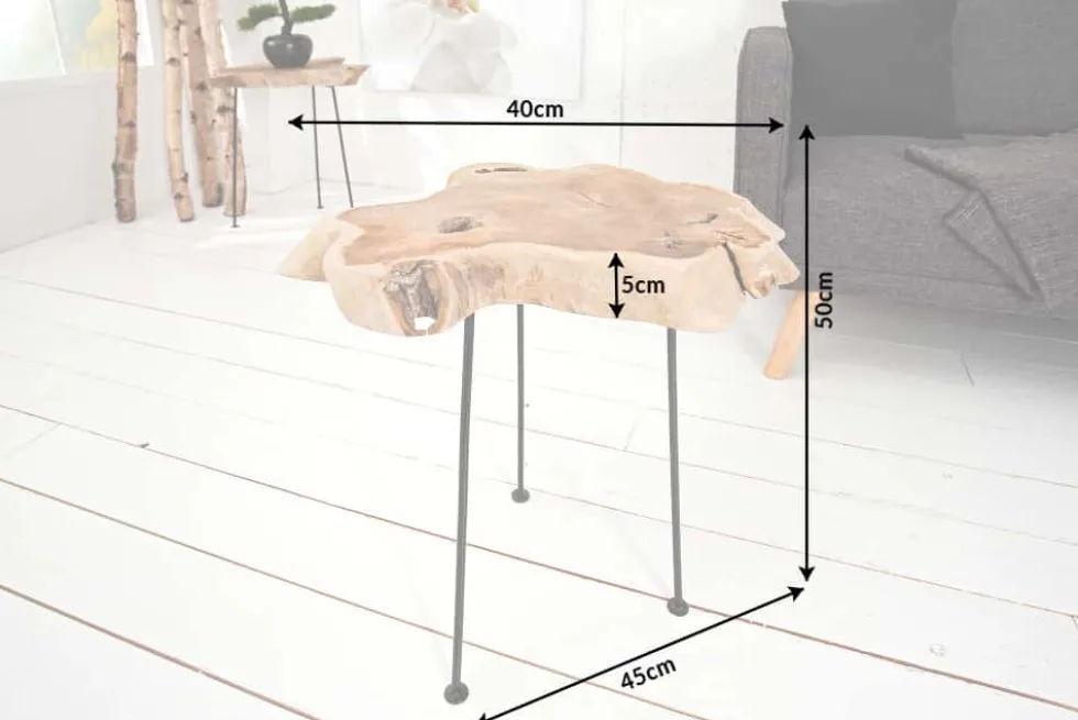 Einzigartiger Beistelltisch WILD 40cm Teakholz Baumscheibe Couchtisch