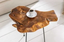 Einzigartiger Beistelltisch WILD 40cm Teakholz Baumscheibe Couchtisch