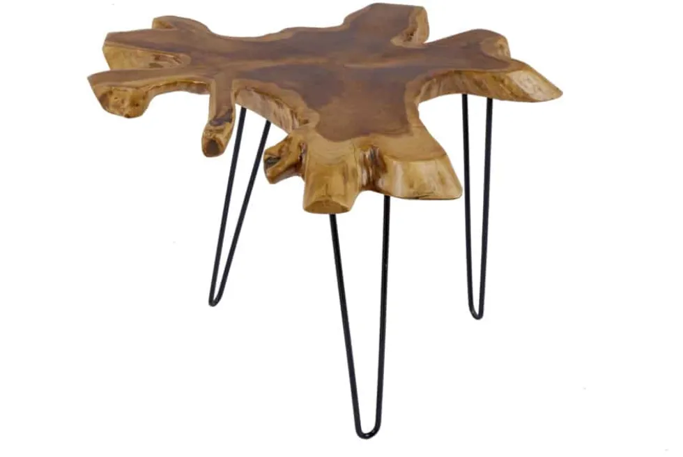 Einzigartiger Beistelltisch WILD 60cm Teakholz Baumscheibe Couchtisch