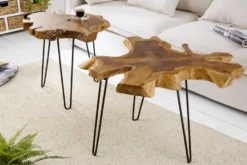 Einzigartiger Beistelltisch WILD 60cm Teakholz Baumscheibe Couchtisch